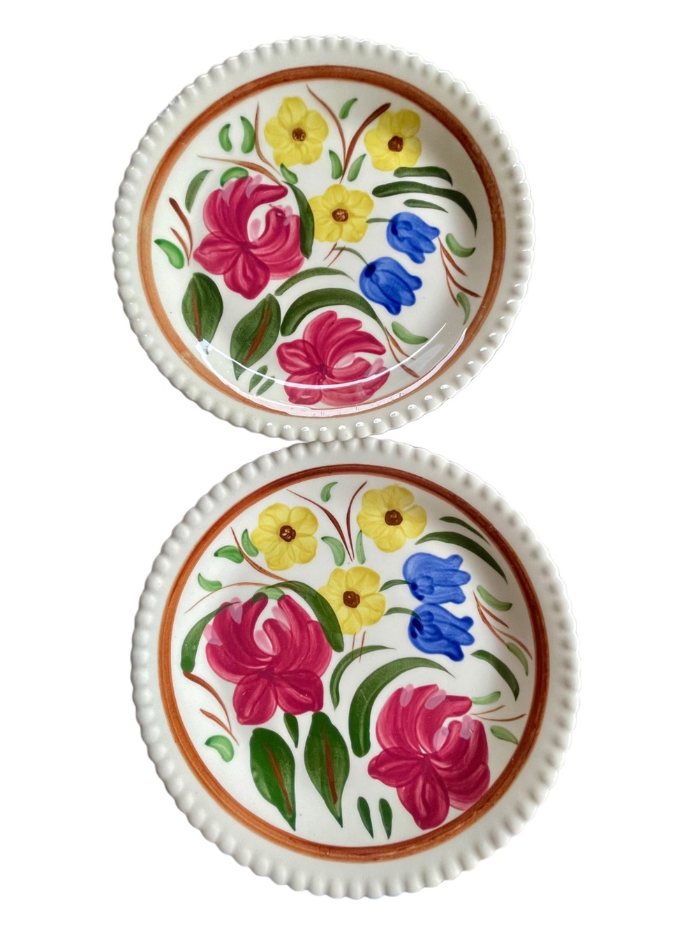VTG Blue Ridge Southern Pottery Dessert PlatesFloral Multicolor 7.25" Set of 2
